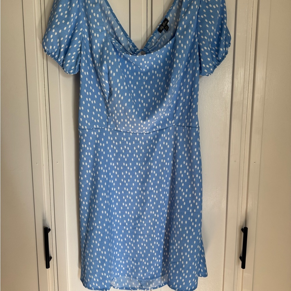 Light Blue Polka Dot Summer Dress with Back Cutout